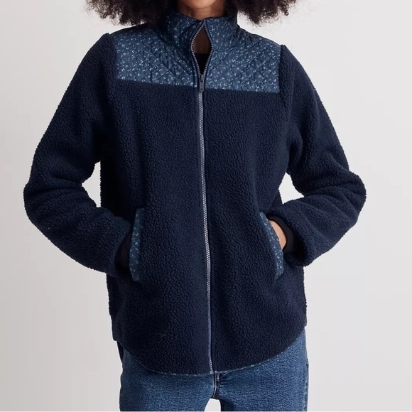 NWT Madewell (Re)sourced Sherpa Zip-Front Jacket in Navy Blue - Picture 2 of 10